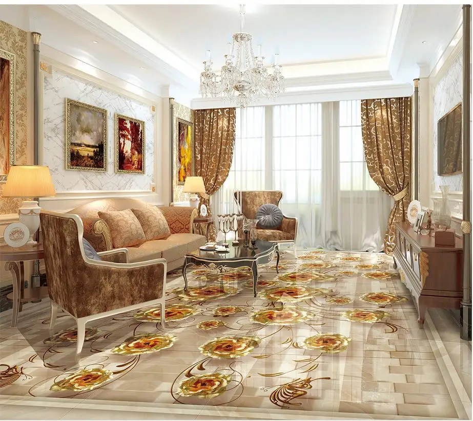 Золотые розовые мраморные 3D напольные ПВХ обои 3d для ванных комнат украшение