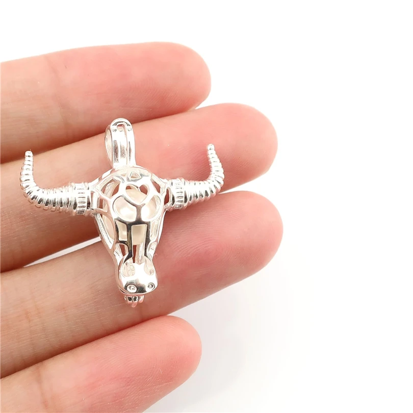 925 стерлингового серебра выбрать жемчужную клетку бык полые красоты медальон