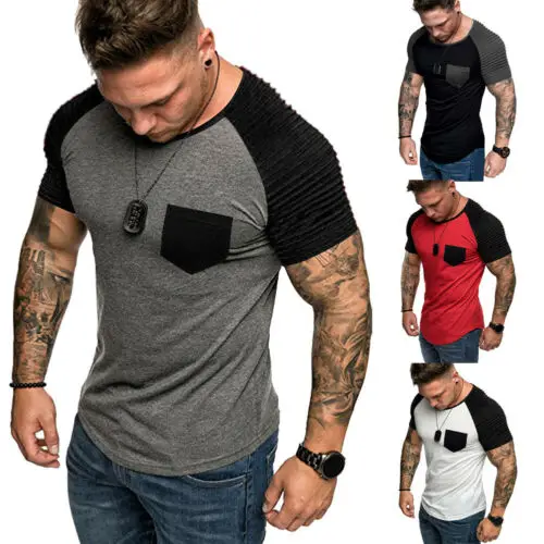 Мужская облегающая футболка с круглым вырезом коротким рукавом Летние