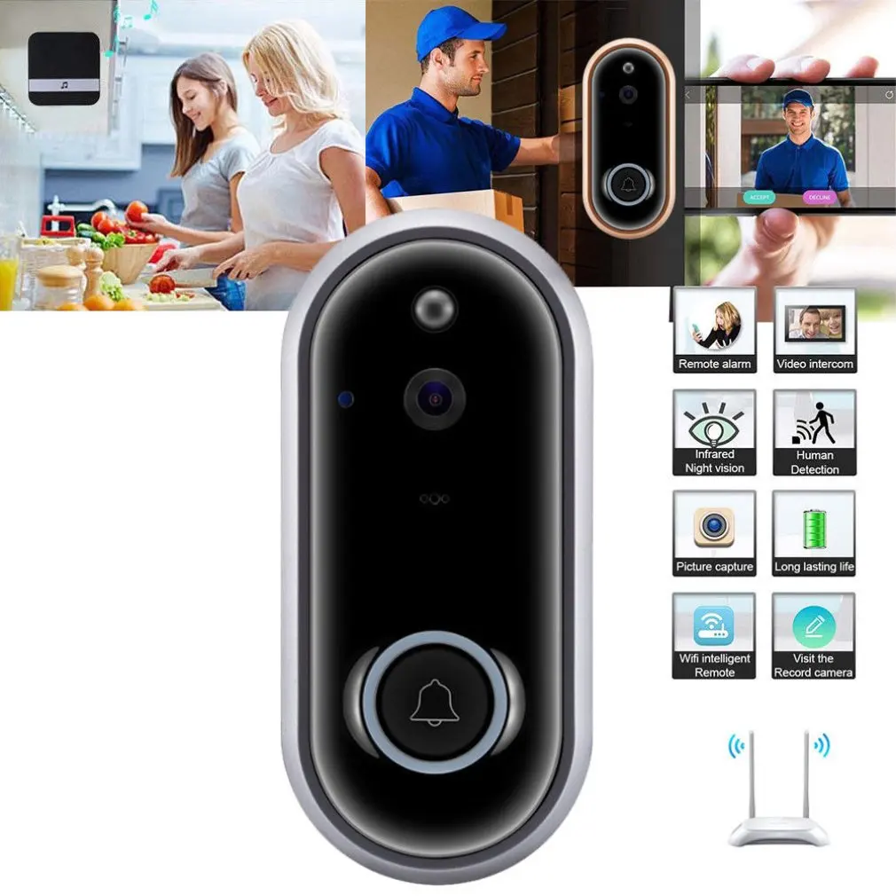 720P беспроводной дверной звонок камера WiFi видеодомофон ИК телефон
