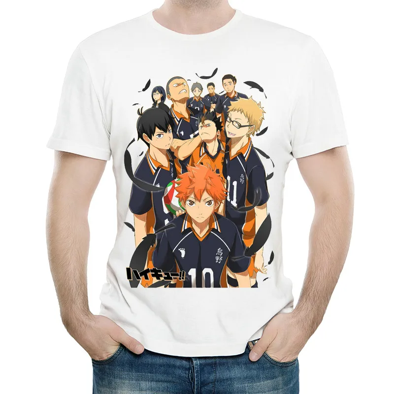 Haikyuu футболка белого цвета Мужская мода с коротким рукавом аниме Shoyo Hinata Топы