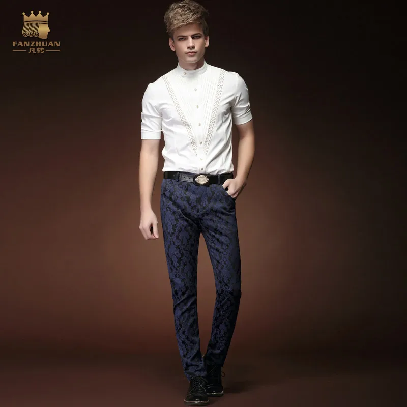 FanZhuan/бесплатная доставка Новинка весны мужские брюки с синим узором