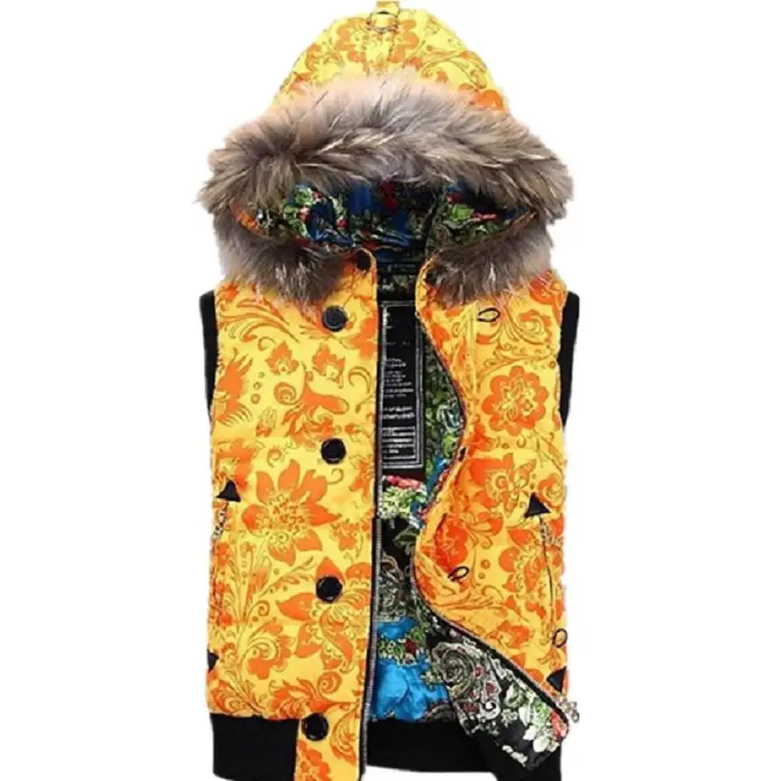 2017 зимний модный пуховый жилет с капюшоном и воротником из натурального меха для