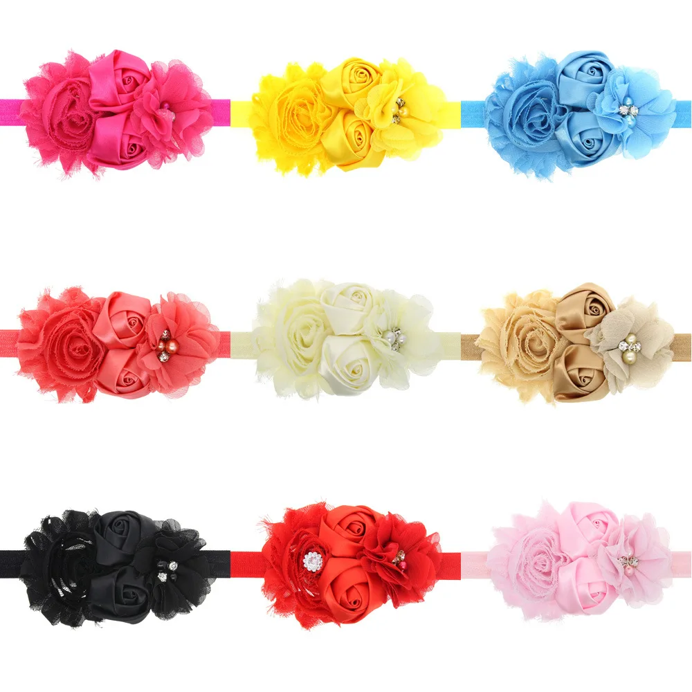 baby girl headband Infant hair flower cloth Tie bows newborn Headwear tiara headwrap Gift Toddlers bandage Ribbon crystal | Детская