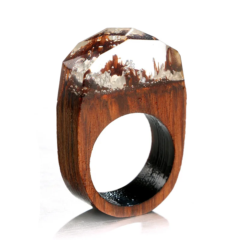 YOYORan 1PC wood arc-shaped crystal city building finger ring for man woman 3 Color acrylic cartoon irregular jewelry gift | Украшения и