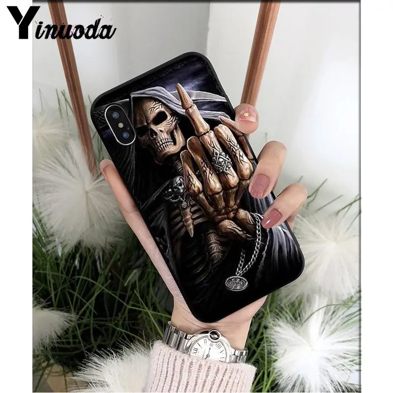 A6 Yinuoda Grim reaper череп скелет DIY Роскошный Высокий протектор на конце чехол для iPhone X XS MAX 6 6S 7 7plus 8 8Plus 5 5S XR - Цвет: A6