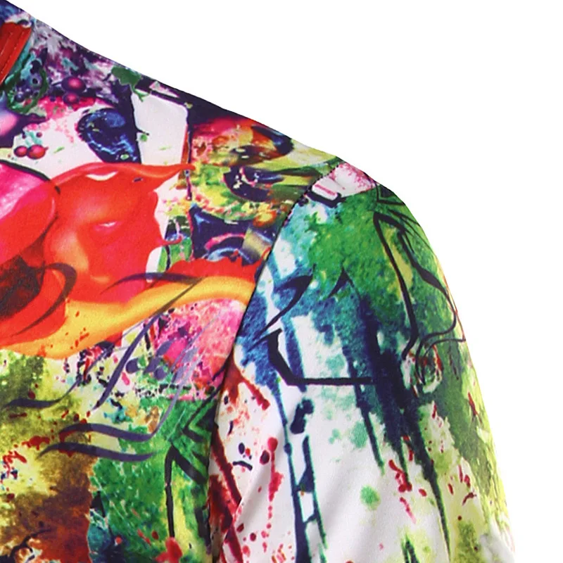 Красочные Граффити Мужчины Футболка Slim Fit О-Образным Вырезом Короткие Рукава