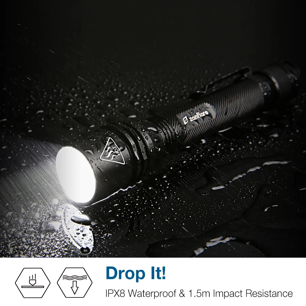 Светодиодный фонарик, XP-G2 светодиодный фонарь zanflash F2 Cree, IP68 водостойкий Мощный тактический фонарь, 4500-5000K