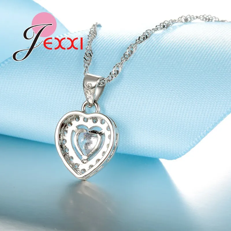 Romantic Women Wedding Birthday Gifts Luxury Rhinestone Big Crystal Jewelry Fashion Silver Heart Necklace Earrings Set | Украшения и