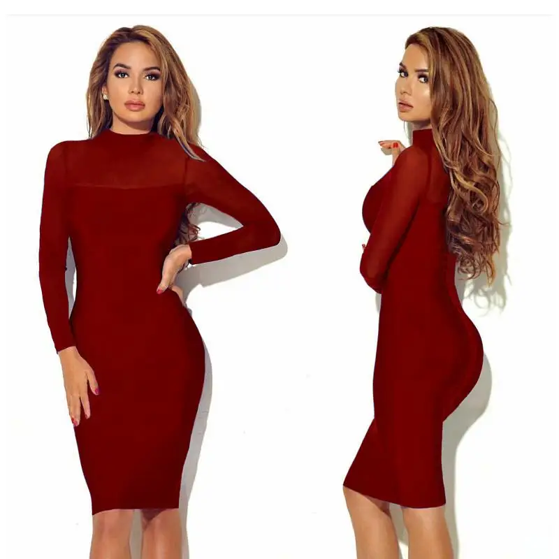 Элегантное Сетчатое лоскутное платье женское повседневное Прозрачное с круглым