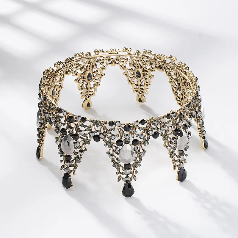 Новинка блестящая круглая корона принцессы черного золота в стиле ретро
