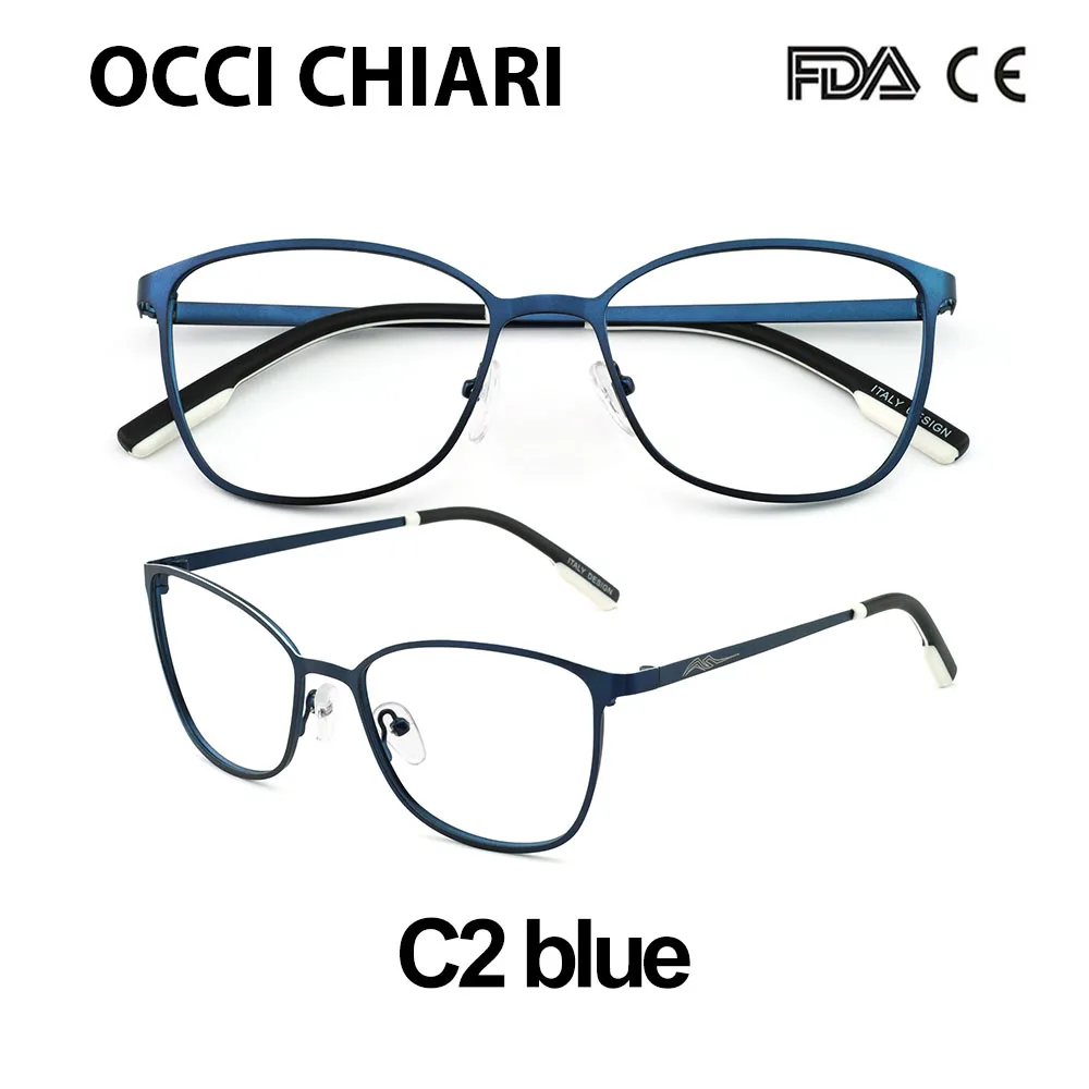 C2 blue Оправа для очков OCCI CHIARI в стиле пэчворк, Женские оправы, анти-синий светильник, очки против усталости, ультра-светильник, металлическая оправа ARNO - Цвет оправы: C2 blue