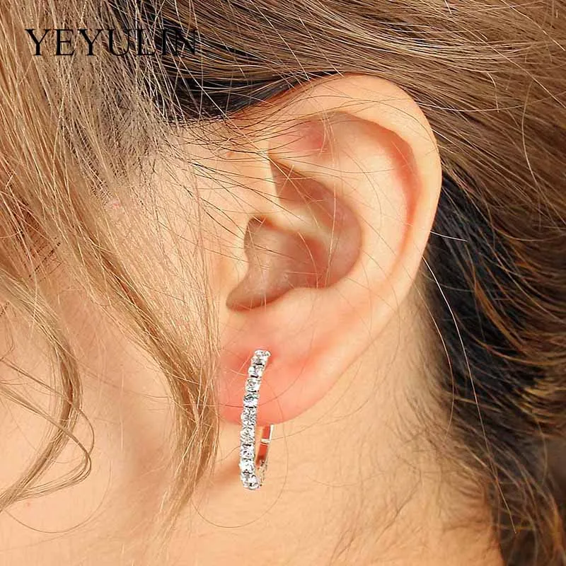 Silver Super small Серебряные золотые многоразовые блестящие прозрачные хрустальные стразы серьги-кольца для невесты большие круглые серьги для женщин Свадебная вечеринка - Окраска металла: Silver Super small
