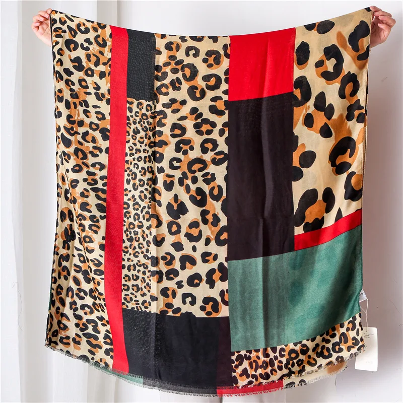 Color leopard print scarf female spring and autumn Korean version of cotton hemp thermal large shawl | Аксессуары для одежды