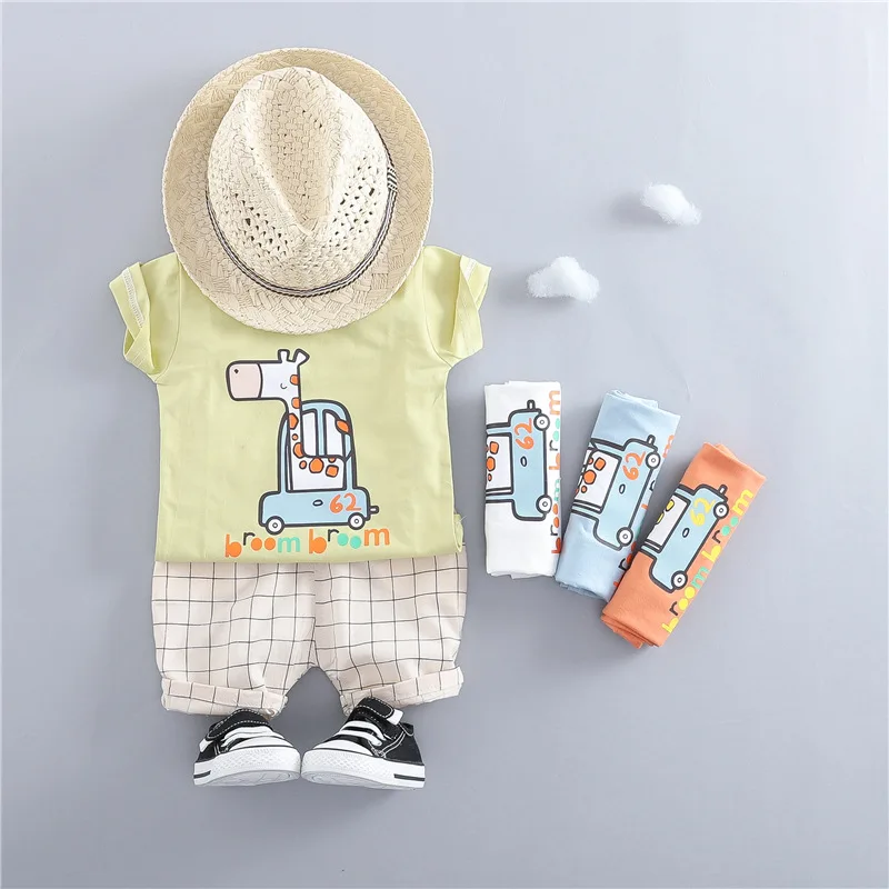 Комплекты одежды для маленьких мальчиков и девочек футболка с жирафом шорты