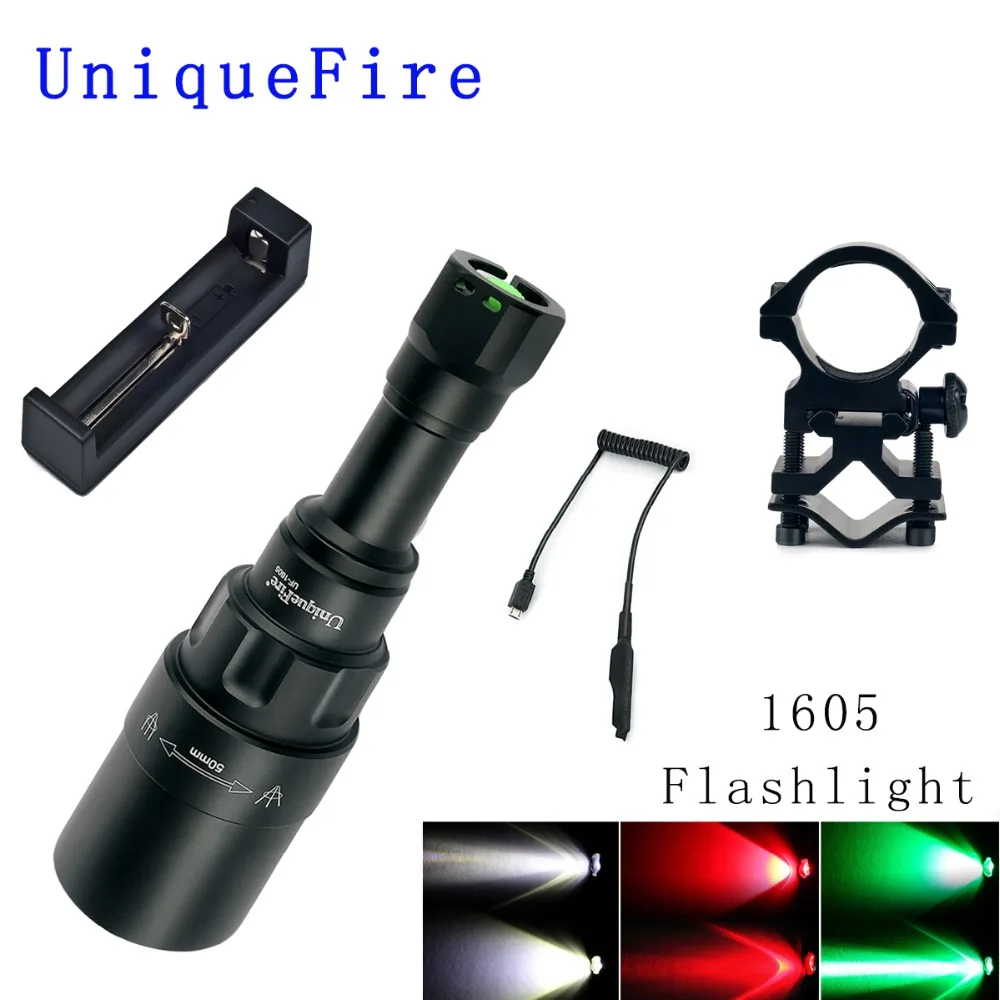 

UniqueFire 1605 T50 XRE LED Flashlight(Red/White/Green Light) 3 Modes 240 Lumens Torch Zoomable Lamp Aluminum Whole SET