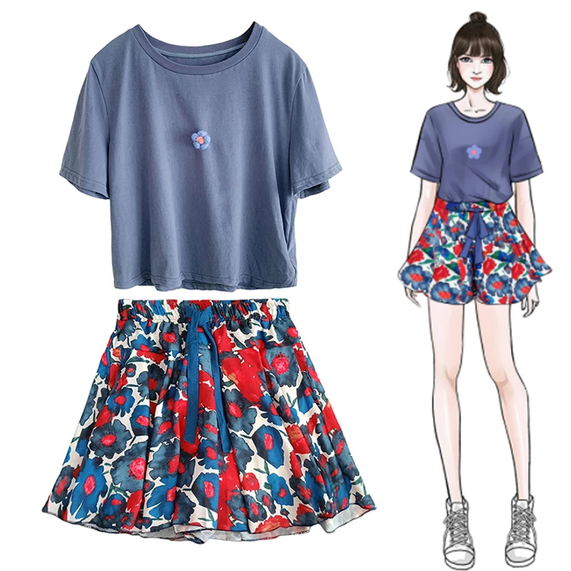 

Trytree Summer Women two piece Set Casual Polyester O-Neck Short Sleeve Solid Tops +Elastic waist Shorts Suit Set 2 Piece Set