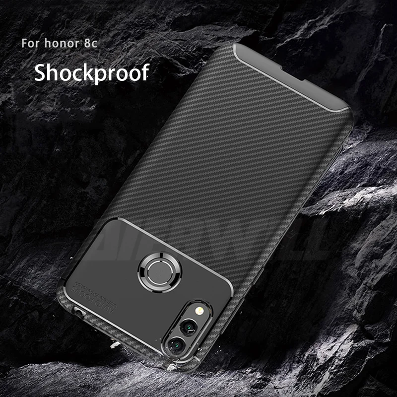 honor 8C case For Huawei Honor 8c Case Shockproof Armor Carbon Fiber Soft Silicone Bumper Cover for |