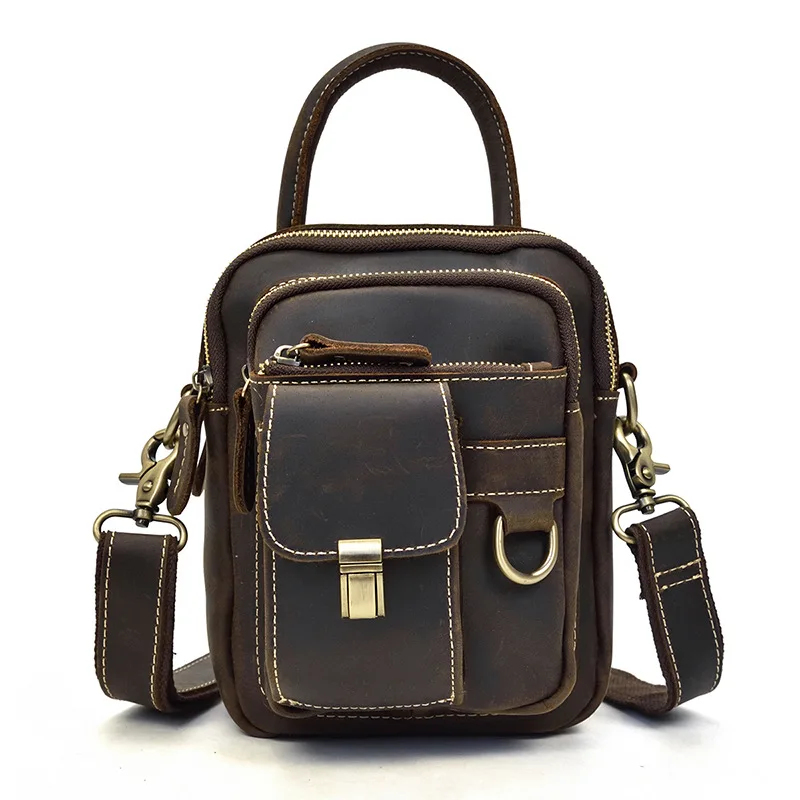 Johnature 2021 New Retro Genuine Leather Zipper &amp Hasp Men Shoulder Handbags Cow Leisure Solid Ipad Mobile Phone Bag |