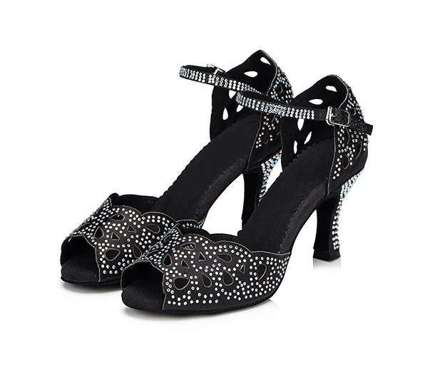 DILEECHI женские черные белые атласные Стразы туфли для латиноамериканских танцев