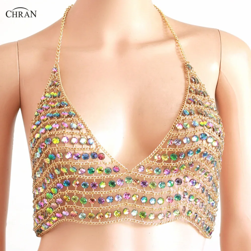 Chran акриловые Gem цепи Бюстгальтер Bralet женские Scalemale укороченный Топы корректирующие Лето жгут Холтер цепочки и ожерелья жилет для вечерние ночных клубо