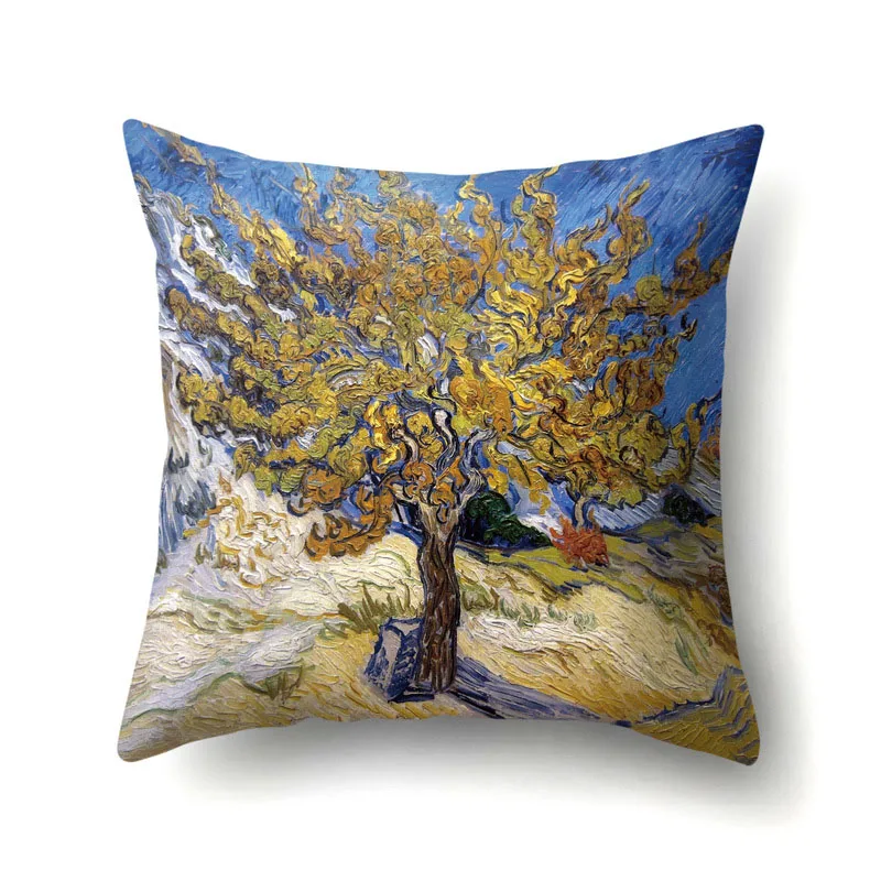 

New hot sale oil painting pillowcase tree character landscape and other home decoration pillowcase sofa linen cushion cover