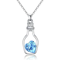 trendy crystal blue heart bottle pendants necklace for women party accessories fashion silver plated girl choker necklace bijou