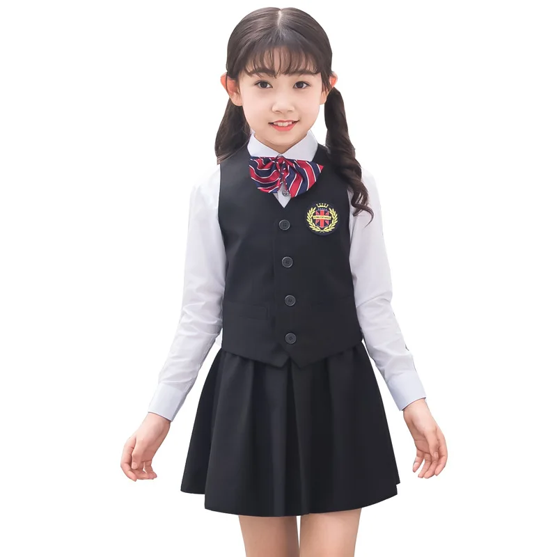 girls black Детский костюм костюмы для маленьких мальчиков и девочек детский торжественный свадебный костюм для мальчиков комплект одежды для мальчиков, Детская рубашка+ жилет+ штаны/юбка, От 3 до 16 лет из 3 предметов - Цвет: girls black
