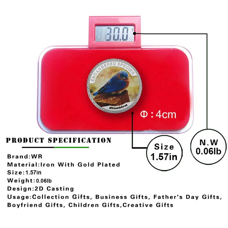WR Bluebird 999 9 Серебряная монета декоративные вымирающие милые животные