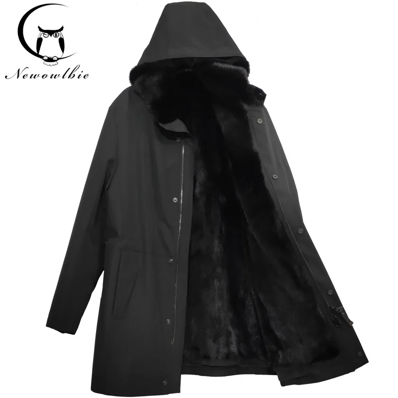 Mink fur liner 01 Съемная норковая подстежка, импортная норковая подстежка, длинная шапка с натуральным мехом, две вещи, Высококачественная Мужская одежда - Цвет: Mink fur liner 01