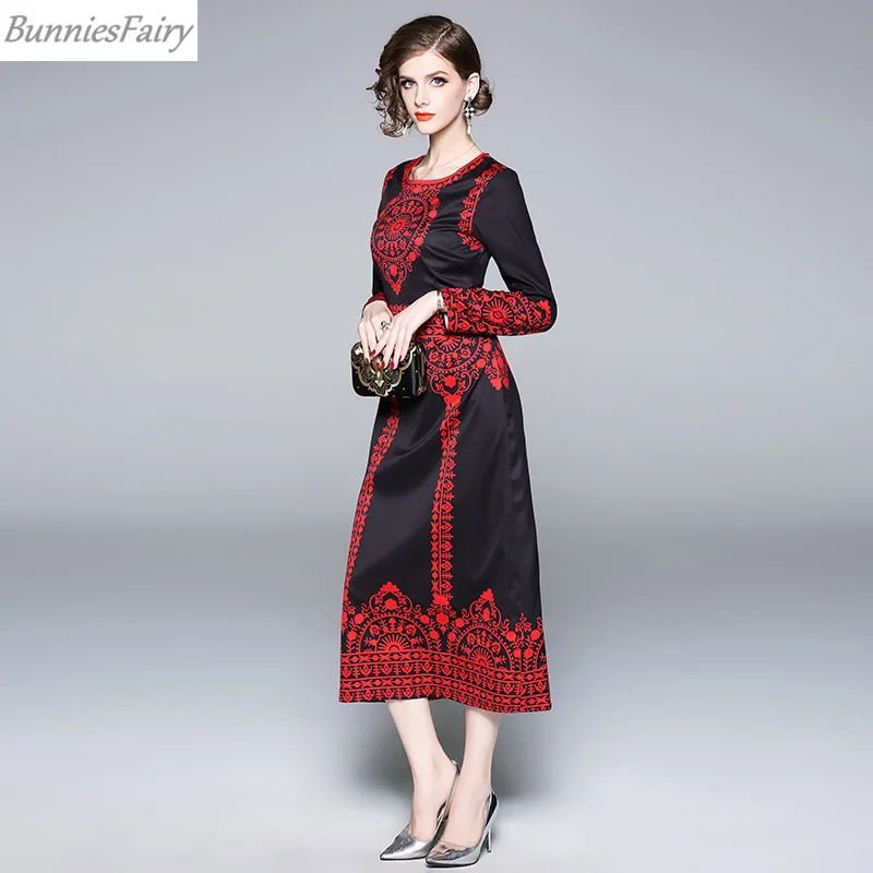 BunniesFairy 2018 осеннее женское богемное винтажное черно-красное цветное