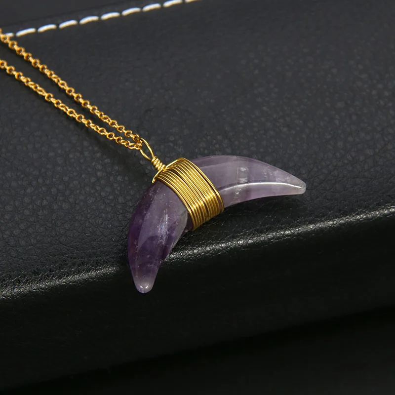 Натуральная чакра рейки Фиолетовый Кристалл полумесяц розовое ожерелье ручная