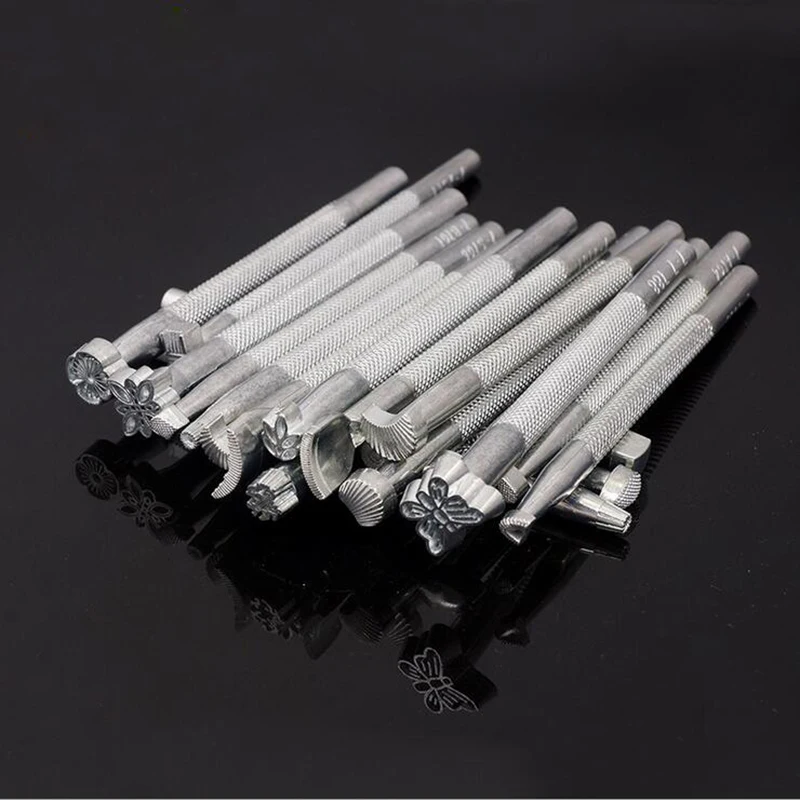

20 pcs/set Stainless Steel Leather Carving Stamps Hammer Beveler Kit DIY Leathercraft Embossed Leather Hand Tools