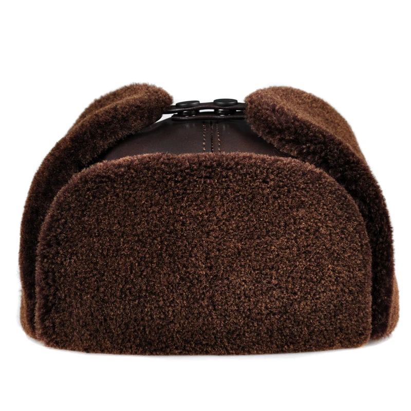 Aorice Genuine Real Leather Men's Bomber Hats Earlflap Foldable Russian Winter Warm Fur Earmuffs Caps Gorro Aviador HL174-F