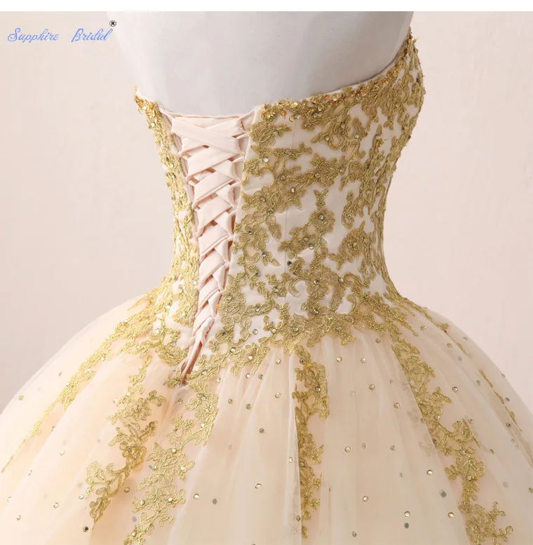 

Sapphire Bridal 2019 Sweetheart Sparkly Beading Ball Gown Vestidos De 15 Anos Champagne Quinceanera Gowns Formal Party Dress