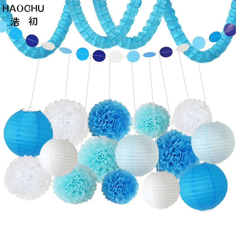 HAOCHU 18 шт./компл. розовый белый папиросная бумага Pom Poms круглый фонарь гирлянда из