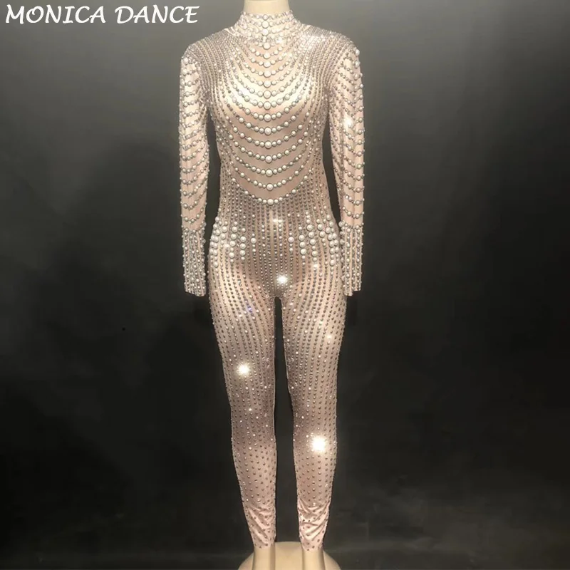 Women Sexy Stage Nightclub Costumes for Singer Sparkling Crystals Bodysuit Nightclub Costumes Party Dancer Singer Bodysuit