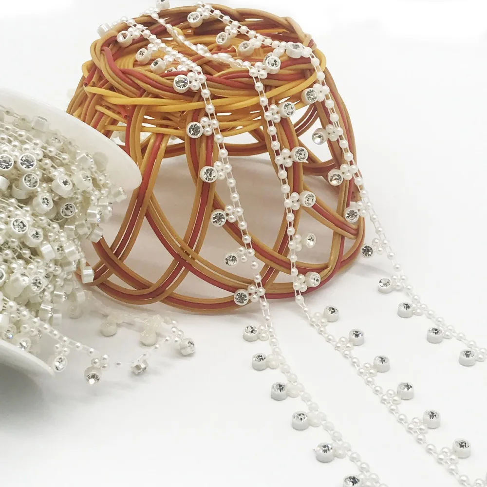 Рулонные стразы Пришивные цепочки s пластиковые жемчужные 1 ярд клейкие