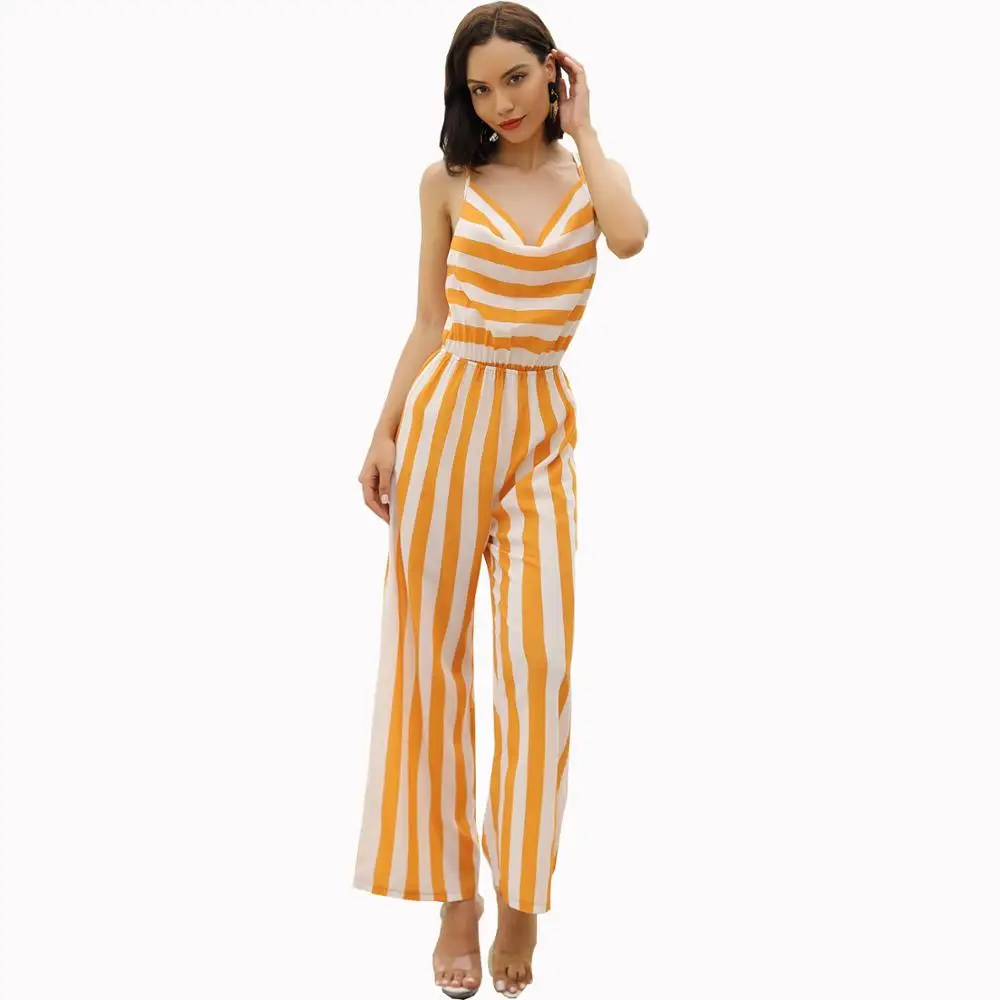 Летние подвесные брюки для женщин в желтую полоску облегающие с высокой талией и