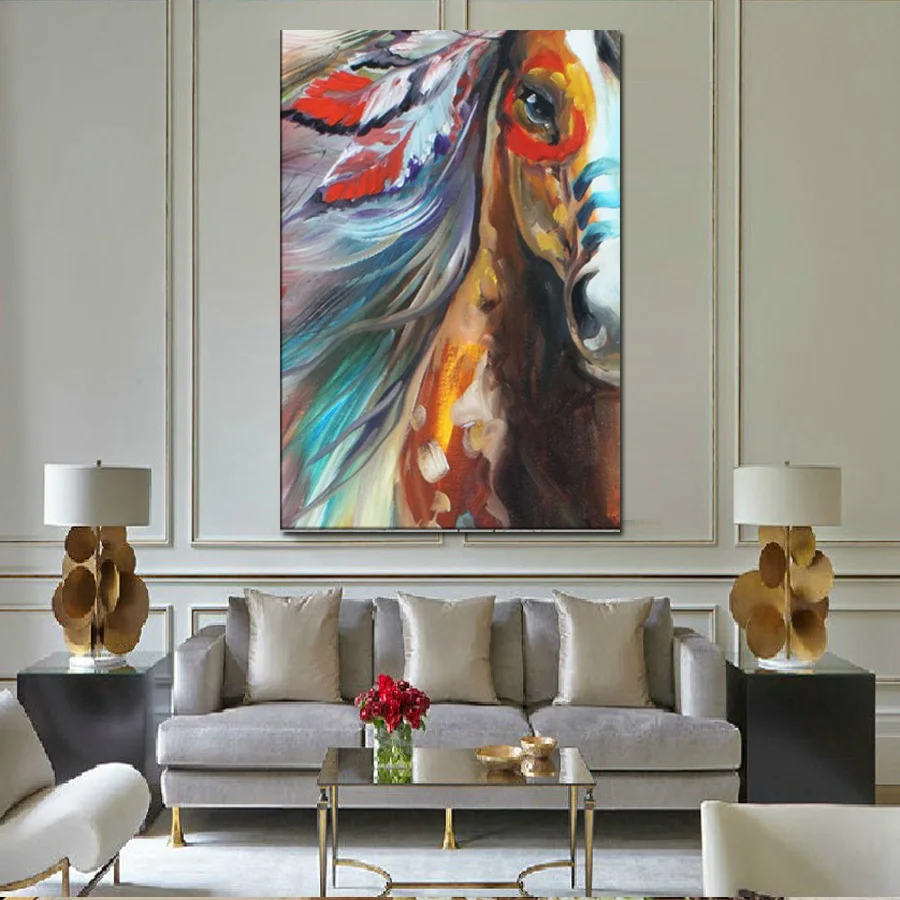 Modern Hand Painted Horse Oil Paints Abstract Pop Painting On Canvas Handmade Animal Indian Paintings on canvas | Дом и сад