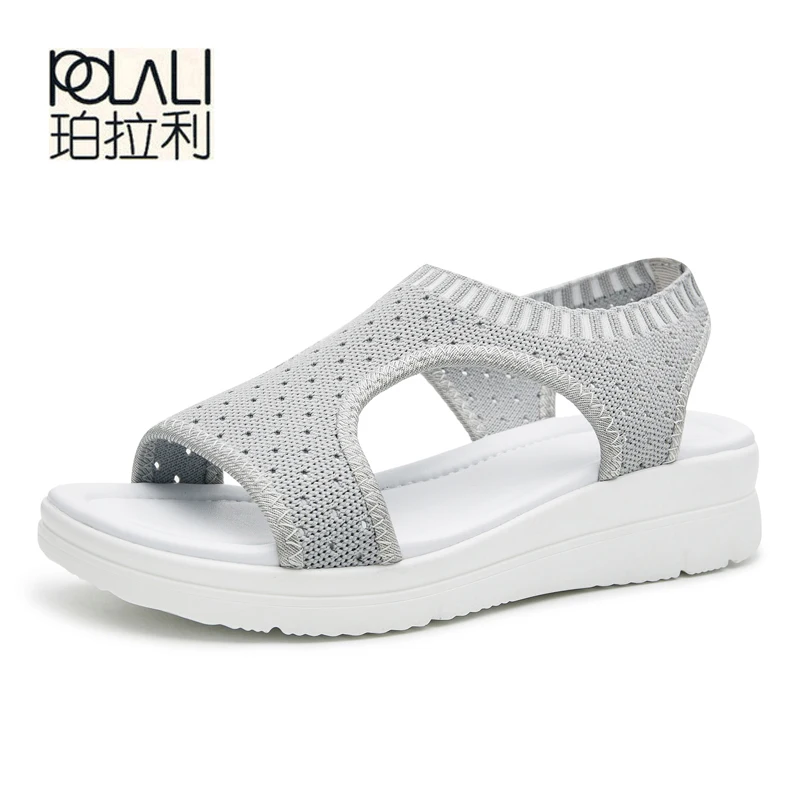 Женские босоножки на платформе POLALI белые черные дышащие для шопинга лето