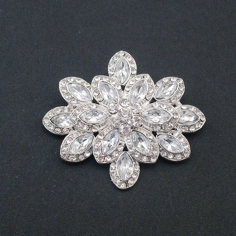 Женская винтажная брошка с родиевым покрытием прозрачным кристаллом большого