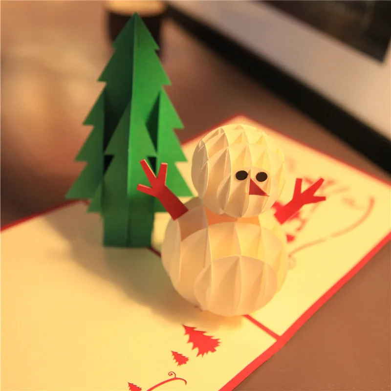 3d головоломка Рождественская открытка снеговики елки papercraft поздравительная