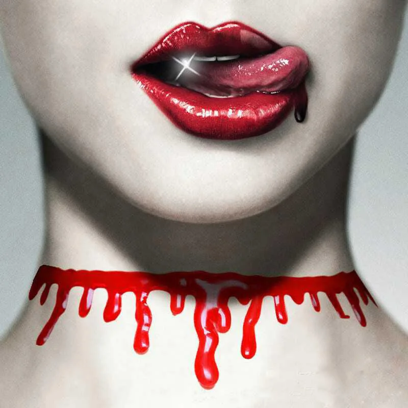 Halloween Decoration Blood Red Choker Necklace Elastic Vintage Stretch Tattoo Women Jewelry Adjustable Short | Украшения и