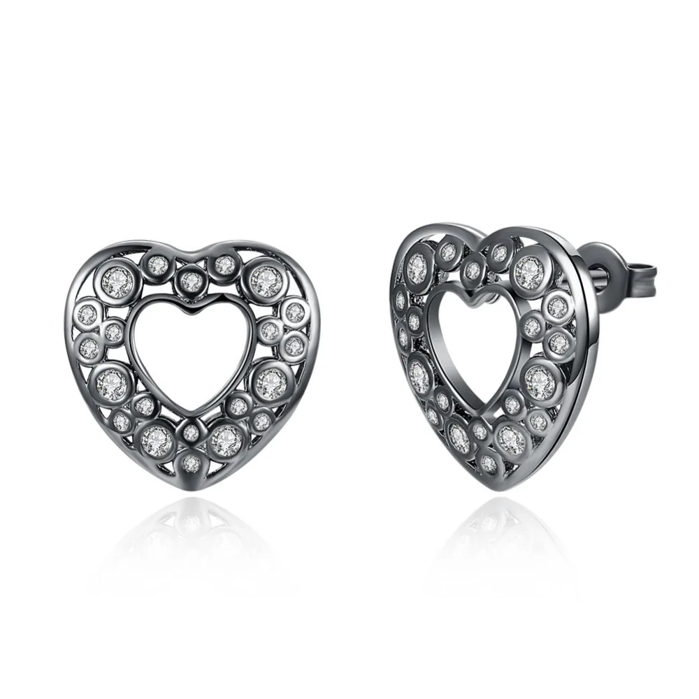 Новые роскошные черные золотые серьги со стразами для женщин полое сердце