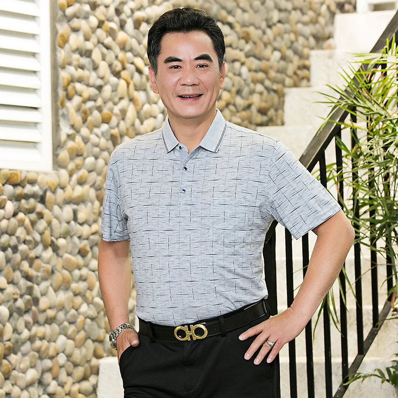 

2018 polo hombre Summer short-sleeved plaid POLO shirt elderly lapel lattice father loaded shirt male