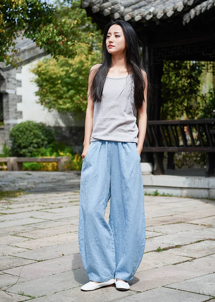 Johnature, стиль, повседневные хлопковые льняные брюки с эластичной талией, женские штаны, весна, одноцветные штаны-шаровары в китайском стиле
