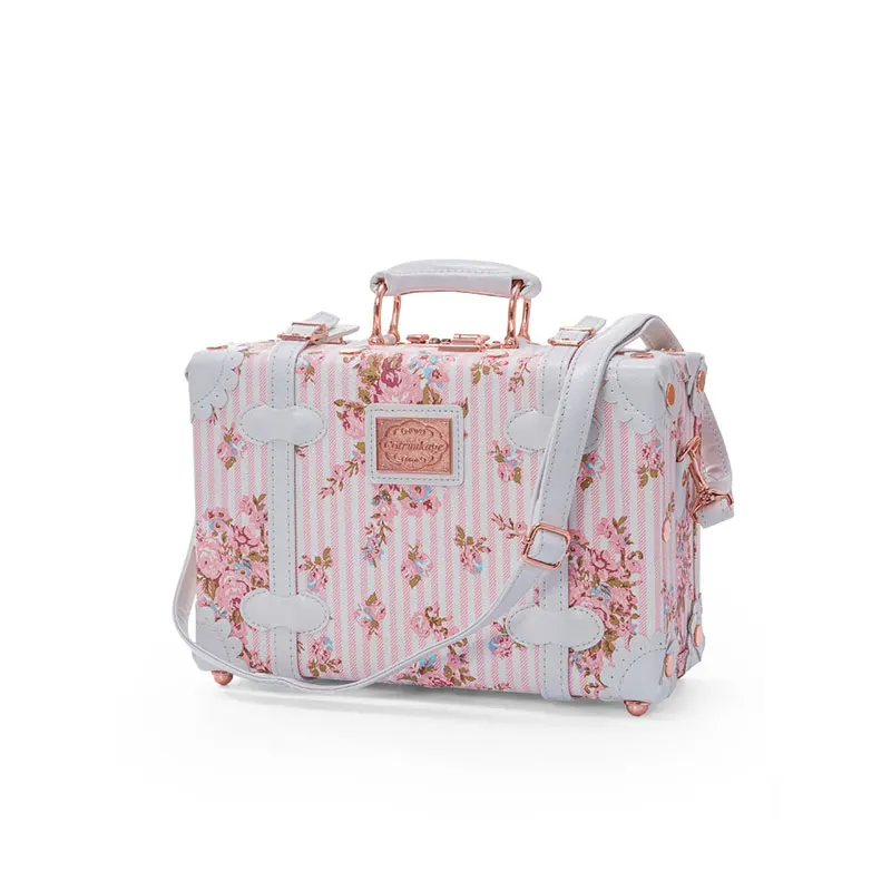 Pink Floral COTRUNKAGE цветочный 13 дюймов из искусственной кожи чехол для костюма сумка розовый Косметический Чехол для девочек декоративная коробка с ремешками для женщин - Цвет: Pink Floral
