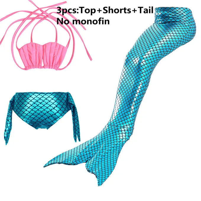 3pcs swimsuit only Хвосты маленькой русалки Ариэль для плавания, костюм «хвост русалки», косплей, купальник для девочек, детский купальный костюм - Цвет: 3pcs swimsuit only