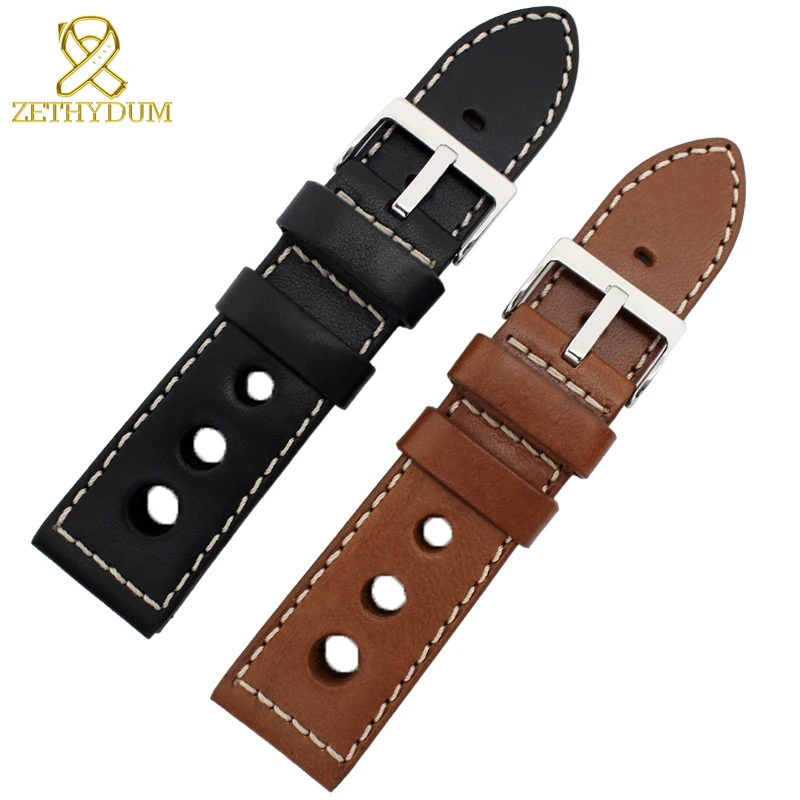 Ремешок мужской из натуральной кожи толстый кожаный браслет для наручных часов с